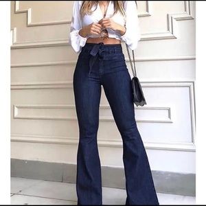 Denim High Waist Bell-Bottom Jeans